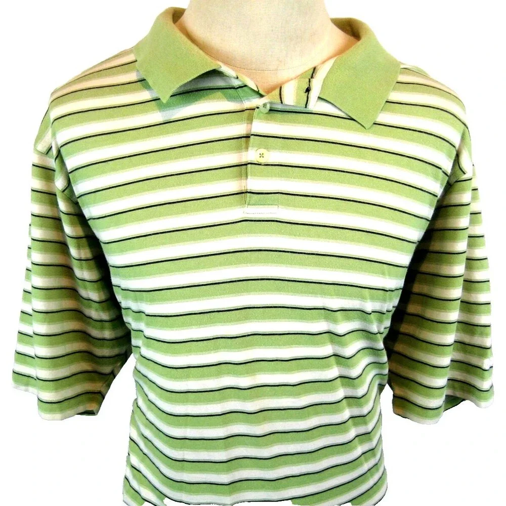 Mens Adidas ClimLite Green Stripe Cotton SS Polo Golf Shirt sz 2XL